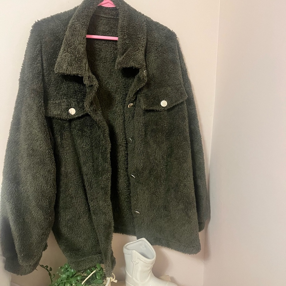 SHEIN Olive Green Sherpa Coat